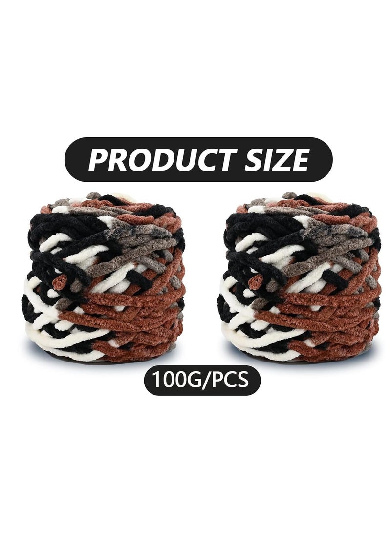 2PCS Knitting Wool Yarn 4 x 100g Multi-Colored for Crochet, Soft Chunky Projects Making Plush Balls Handmade Bags Sweaters Shoes Hats Blankets Scarves, 90-100Grams for Each Black and White Brown - Image 4