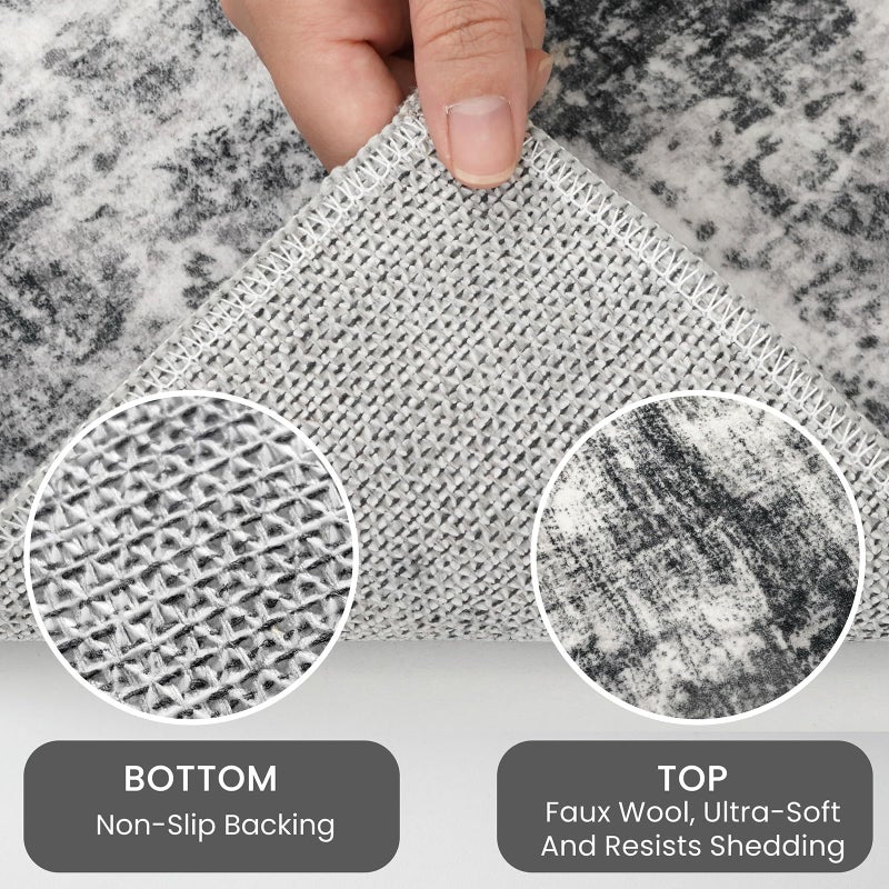 IOHOUZE Abstract Runner Rug 2x6 Ft Washable Runners for Hallways, Non Slip Kitchen Runner Printed Faux Wool Entryway Runner Indoor, Modern Abstract Floor Carpet for Hall Kitchen Bedroom, Black Gey - Image 4