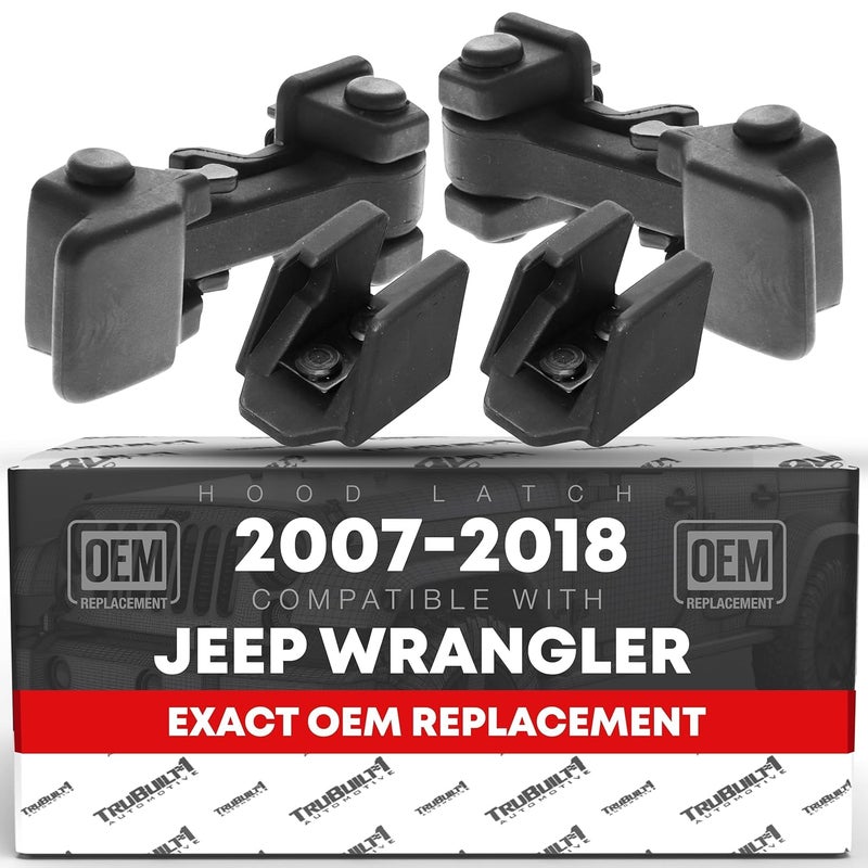 T1A TRUBUILT1 Hood Latch Replacement Set for 2007-2018 Jeep Wrangler - OEM Rubber Lock Catch Kit - Image 1