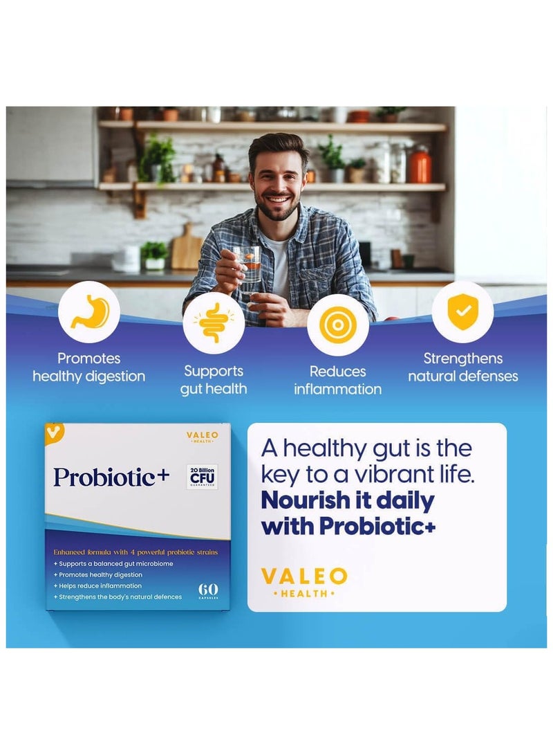 VALEO Probiotic+ 20 Billion Cfus With 4 Probiotic Strains Supports Digestive Health, Immune Function, And Gut Flora Balance 60 Capsules (Pack Of 2) - Image 2