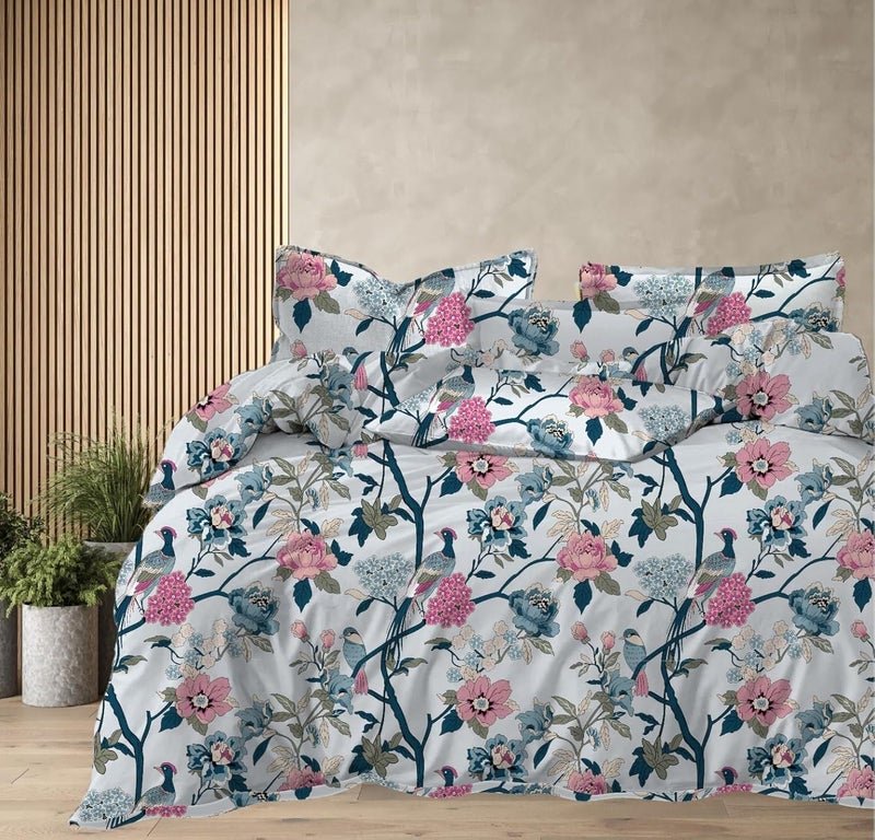 AMEYAA AMEYAA 350 TC Cotton Feel Glace Cotton All Around Elastic Fitted Bedsheets King Size Premium Super Soft Fitted Bedsheet King Size for Double Bed Fits Up to 8 to 10 Inches 78 x 72 Bird 