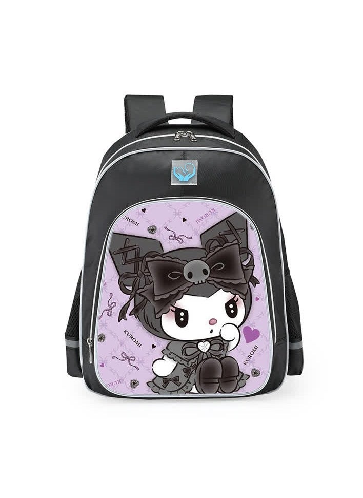 Generic - Primary school girls' schoolbag 1-3-6 years old backpack shoulder pad lightweight pink warning strip backpack,B-01 - Reflective - Medium - Library - Black - Image 1