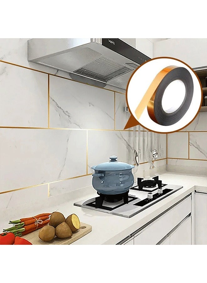 Reelyo 50M/Roll Decorative Home Ground Tile Wall Decor Wallpaper Gap Sealing Sticker Waterproof Seam Sticker Floor Line Decal Foil Tape Gold Tape Aluminium Foil Tape Kitchen Heat Resistant Tape Waterproof And Mildew Sealing Tape Kitchen Stoves Bathroom Toilet And Floor Wall Edge Protector For Stoves Sinks Toilets Corners 10mm*50m  - Image 5