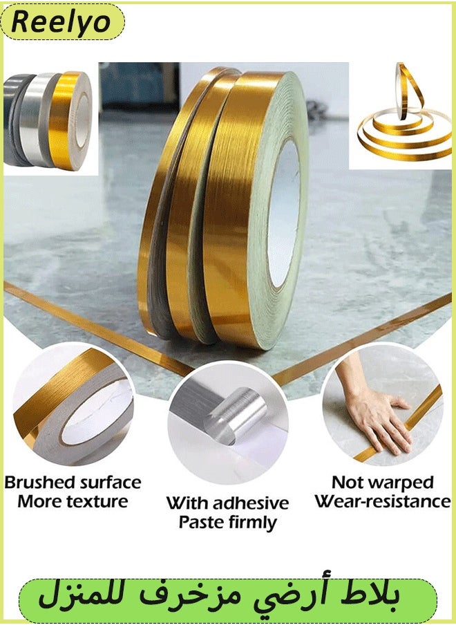 Reelyo 50M/Roll Decorative Home Ground Tile Wall Decor Wallpaper Gap Sealing Sticker Waterproof Seam Sticker Floor Line Decal Foil Tape Gold Tape Aluminium Foil Tape Kitchen Heat Resistant Tape Waterproof And Mildew Sealing Tape Kitchen Stoves Bathroom Toilet And Floor Wall Edge Protector For Stoves Sinks Toilets Corners 10mm*50m  - Image 1