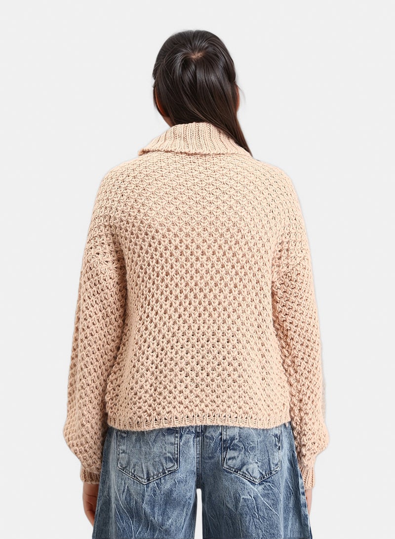 RAVIN Women Chunky Knit Pullover With High Neck Nude - Image 2