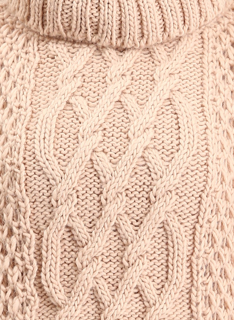 RAVIN Women Chunky Knit Pullover With High Neck Nude - Image 3