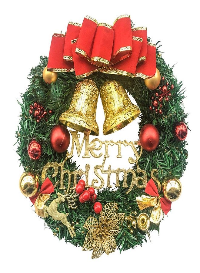 UDYR Christmas Wreath Reef for Front Door Window 13 Inch Pine Artificial Garland with Bowknot, Bells, Deer, Red Berries, Flower Gifts for Christmas Party Decor, Front Door Window Wall Wreath(Red) - Image 1