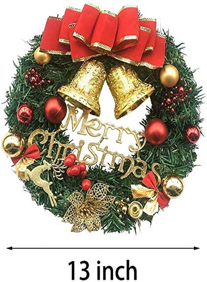 UDYR Christmas Wreath Reef for Front Door Window 13 Inch Pine Artificial Garland with Bowknot, Bells, Deer, Red Berries, Flower Gifts for Christmas Party Decor, Front Door Window Wall Wreath(Red) - Image 2