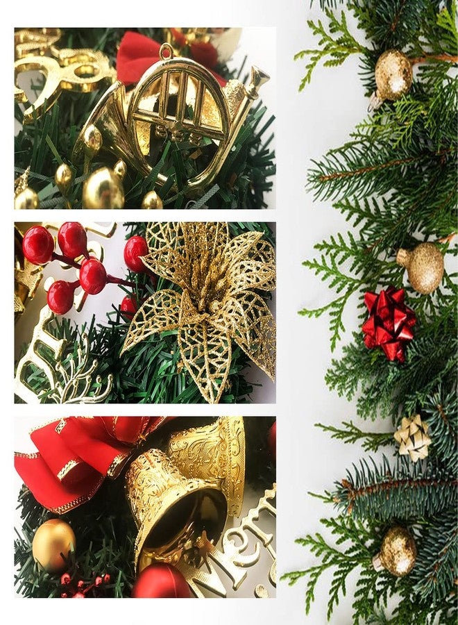 UDYR Christmas Wreath Reef for Front Door Window 13 Inch Pine Artificial Garland with Bowknot, Bells, Deer, Red Berries, Flower Gifts for Christmas Party Decor, Front Door Window Wall Wreath(Red) - Image 3