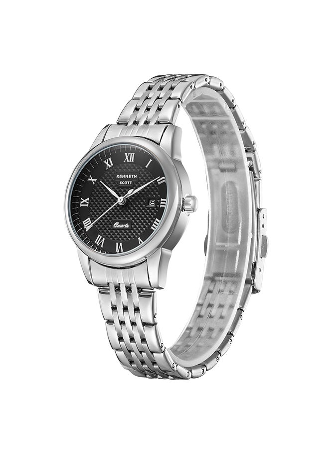 KENNETH SCOTT ساعة يد نسائية بتصميم دائري من الفولاذ المقاوم للصدأ K23530-SBSB - 32 مم - Image 2
