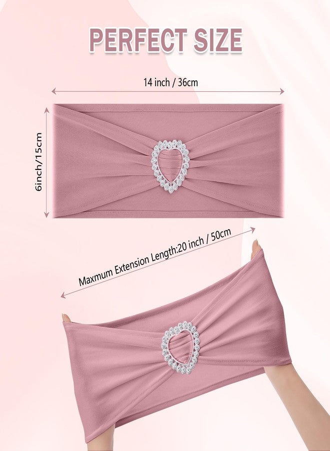 Howhic Pack of 30 Spandex Chair Sashes Bows Stretch Chair Cover Band with Buckle Slider Universal Elastic Chair Ties for Wedding Banquet Party Event Decoration (Dusty Pink) - Image 2