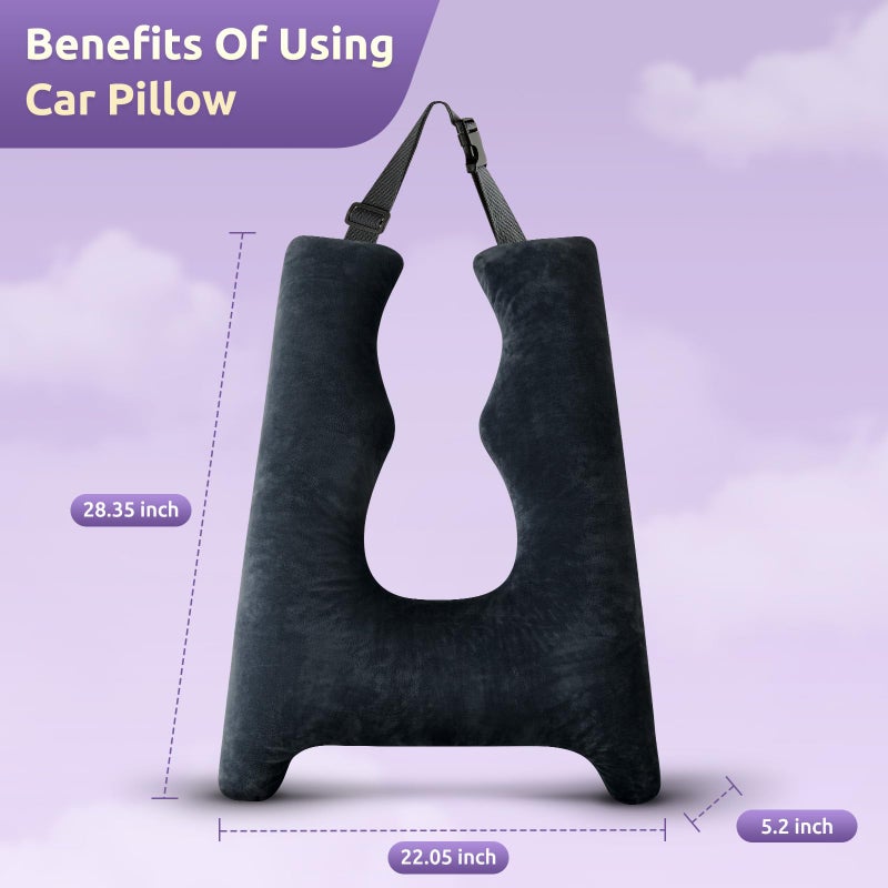 FAIORD Car Pillow for Kids Travel Pillow with Adjustable Strap, Kids Floor Pillows Cushions for Adults and Children to Support Head and Body Road Trip Essentials (Dark Black) - Image 3