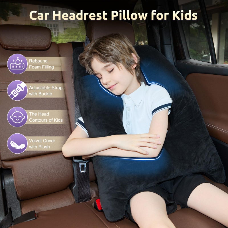 FAIORD Car Pillow for Kids Travel Pillow with Adjustable Strap, Kids Floor Pillows Cushions for Adults and Children to Support Head and Body Road Trip Essentials (Dark Black) - Image 4
