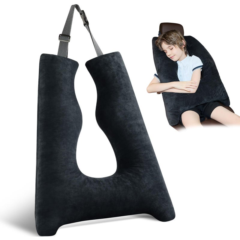 FAIORD Car Pillow for Kids Travel Pillow with Adjustable Strap, Kids Floor Pillows Cushions for Adults and Children to Support Head and Body Road Trip Essentials (Dark Black) - Image 1