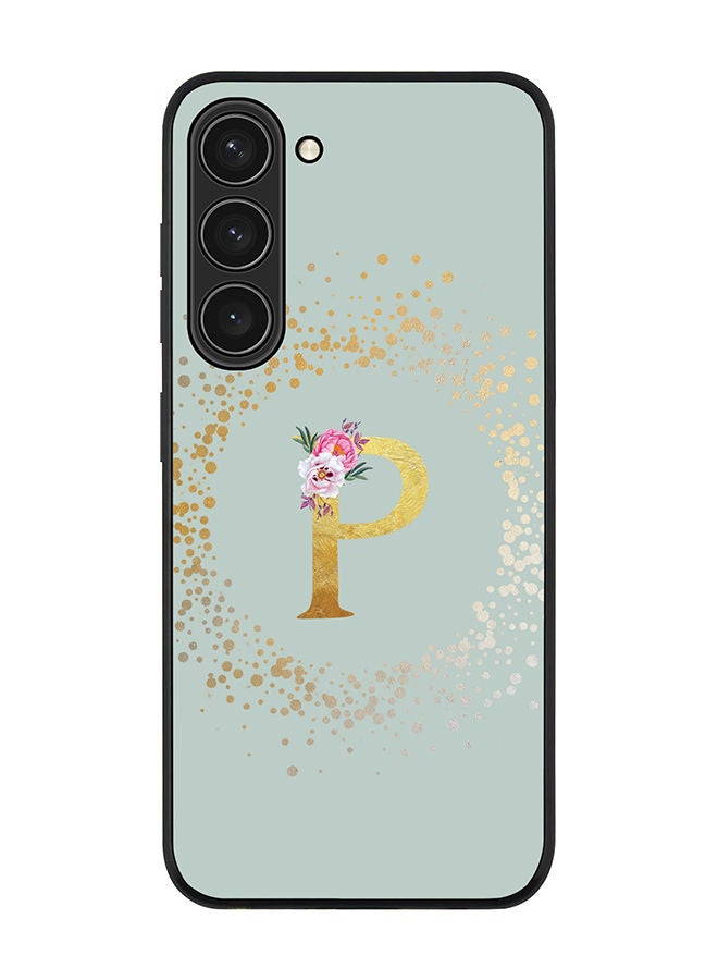 Stylizedd Rugged Black edge case for Samsung Galaxy S23+ 5G Slim fit Soft Case Flexible Rubber Edges TPU Gel Thin Cover - Custom Monogram Initial Letter Floral Pattern Alphabet - P (Light Grey) - Image 1
