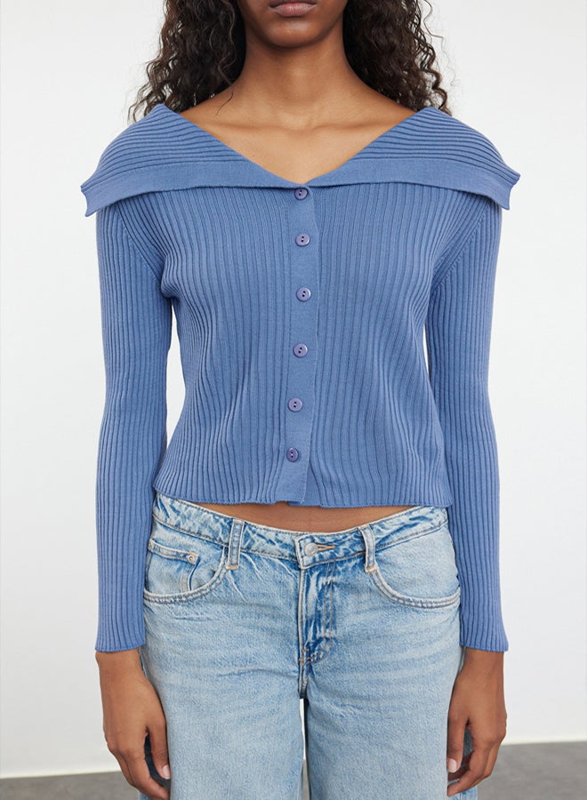 trendyol Blue Turn-down Collar Knitwear Cardigan - Image 3