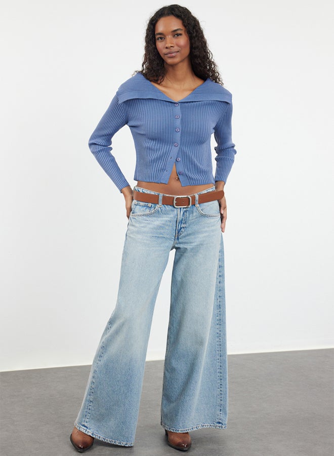 trendyol Blue Turn-down Collar Knitwear Cardigan - Image 2