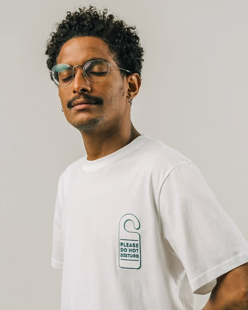 Brava Fabrics Do Not Disturb Embroidered T-Shirt White 100% Organic Cotton