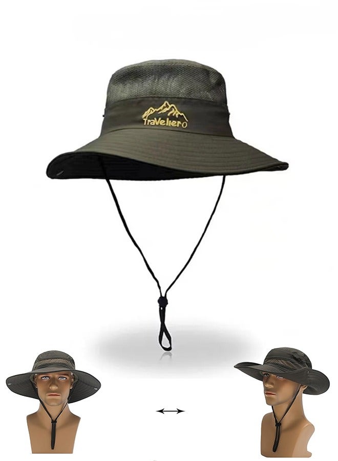 Travellero Bucket Hat, Sun Hat for Men Women Wide Brim, UPF 50+, Fishing &  Waterproof, Foldable Beach Sun Hat for Hiking Camping Safari (Army Green) - Image 1