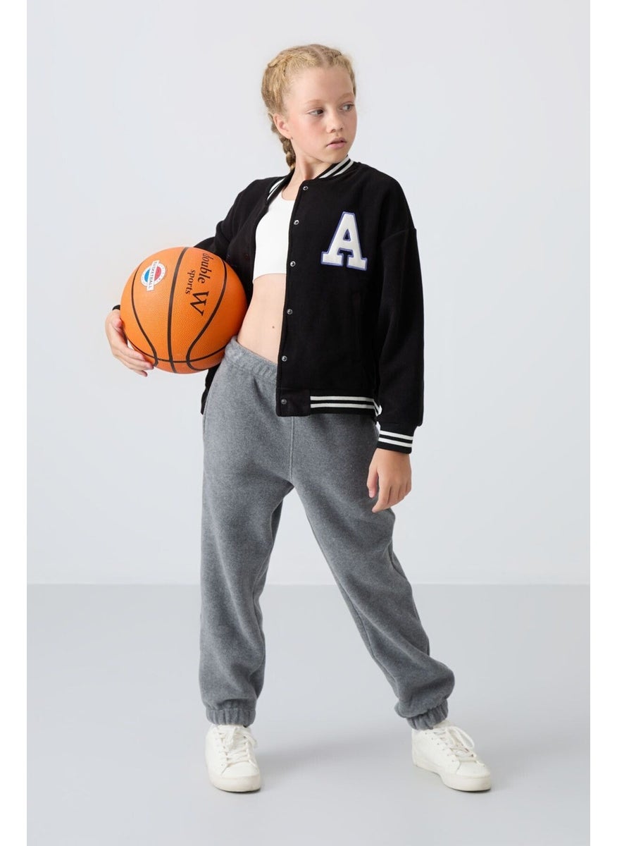 Tommy Life - Black Thick Soft Texture Standard Fit Embroidered Fleece Girls College Jacket - 75156 - Image 1