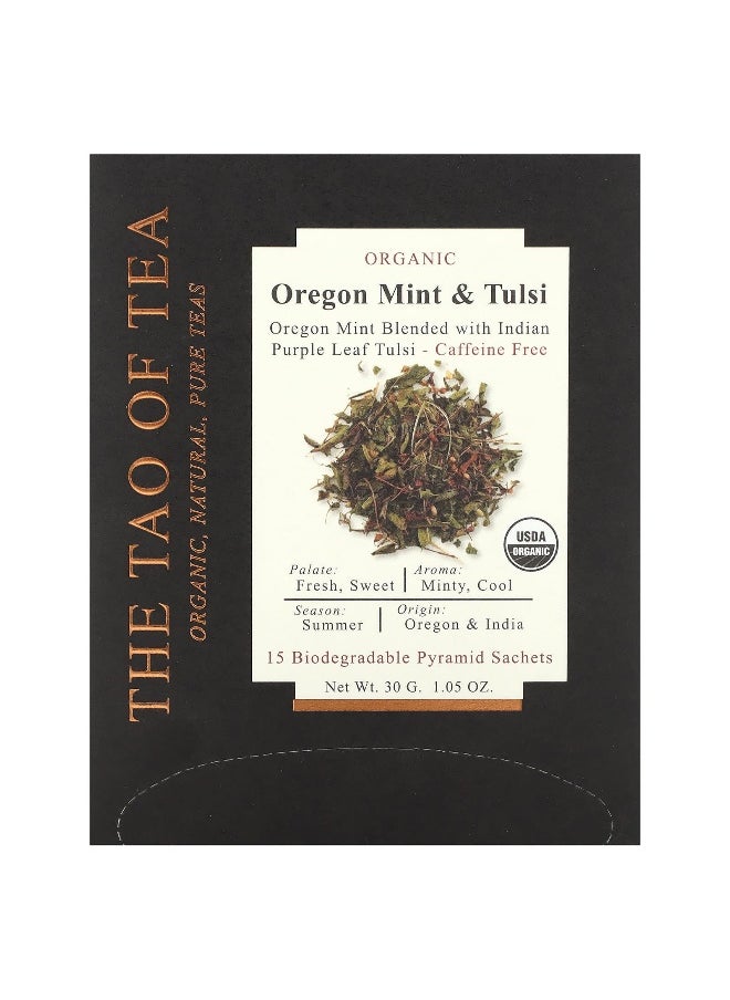 The Tao of Tea The Tao of Tea, Organic Oregon Mint & Tulsi Tea, Caffeine Free, 15 Pyramid Sachets, 1.05 oz (30 g)  - Image 1