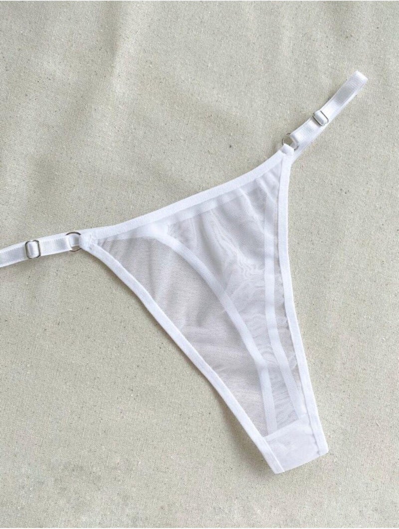 La Linaa Women's White Tulle Thong Panty Bra Set - Image 3