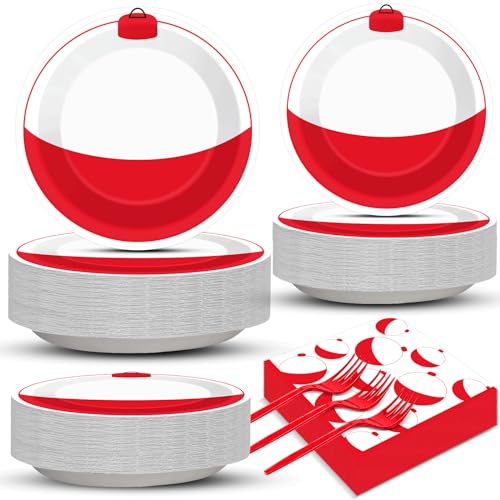CHUNNIN 200 PCS Gone Fishing Party Plates Napkins Fishing Themed Tableware Set for Fishing Party Gone Fishing Decoration Dessert Plates Forks Serve 50 Guests for Fishing Birthday Party Favor Supplies - Image 1
