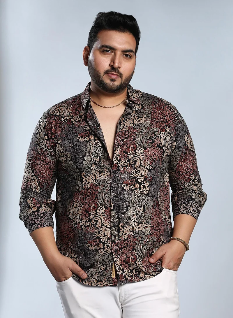 Instafab Plus Instafab Plus Men's Multicolour Regal Foliage Shirt For Casual Wear | Spread Collar | Long Cuffed Sleeves | Button Closure | Plus Size Shirt Crafted With Comfort Fit For Everyday Wear