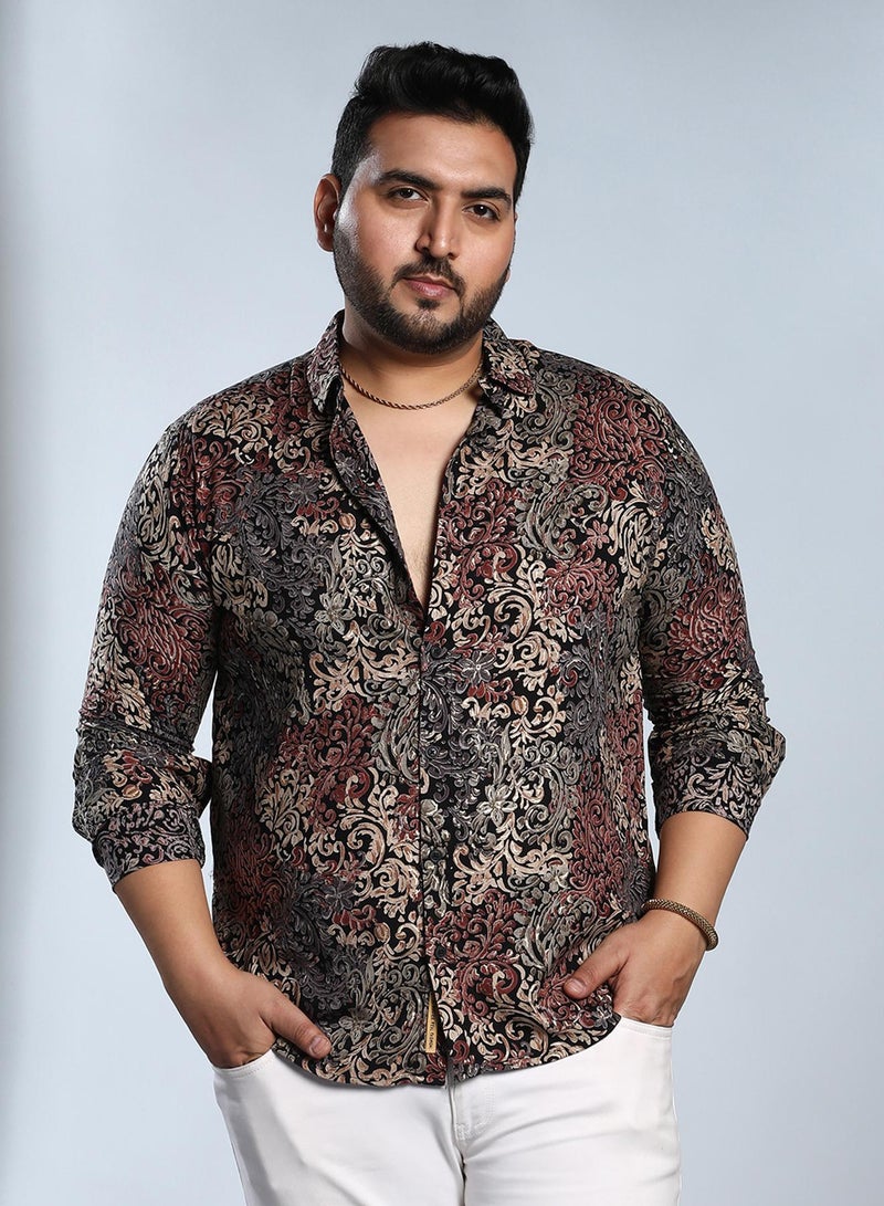 Instafab Plus Men's Multicolour Regal Foliage Shirt For Casual Wear | Spread Collar | Long Cuffed Sleeves | Button Closure | Plus Size Shirt Crafted With Comfort Fit For Everyday Wear - Image 1