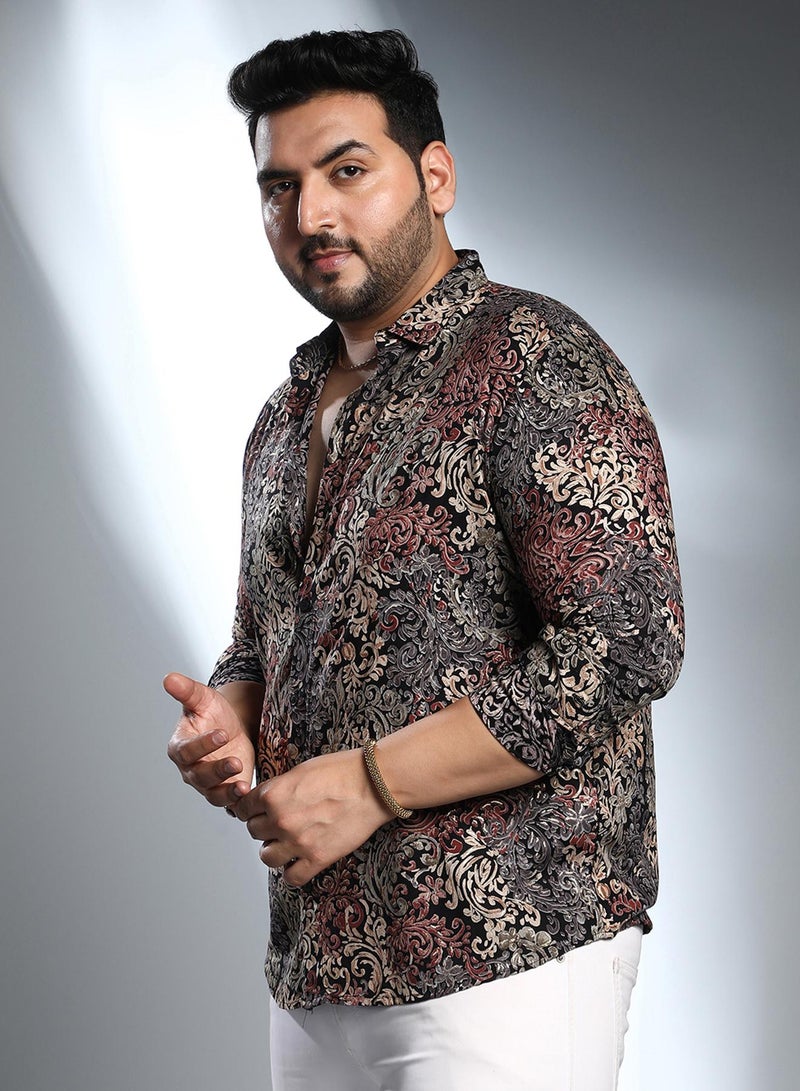 Instafab Plus Men's Multicolour Regal Foliage Shirt For Casual Wear | Spread Collar | Long Cuffed Sleeves | Button Closure | Plus Size Shirt Crafted With Comfort Fit For Everyday Wear - Image 3