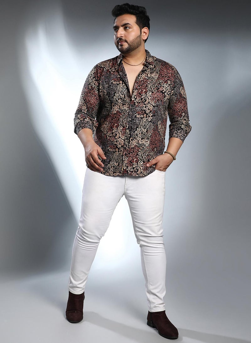 Instafab Plus Men's Multicolour Regal Foliage Shirt For Casual Wear | Spread Collar | Long Cuffed Sleeves | Button Closure | Plus Size Shirt Crafted With Comfort Fit For Everyday Wear - Image 5