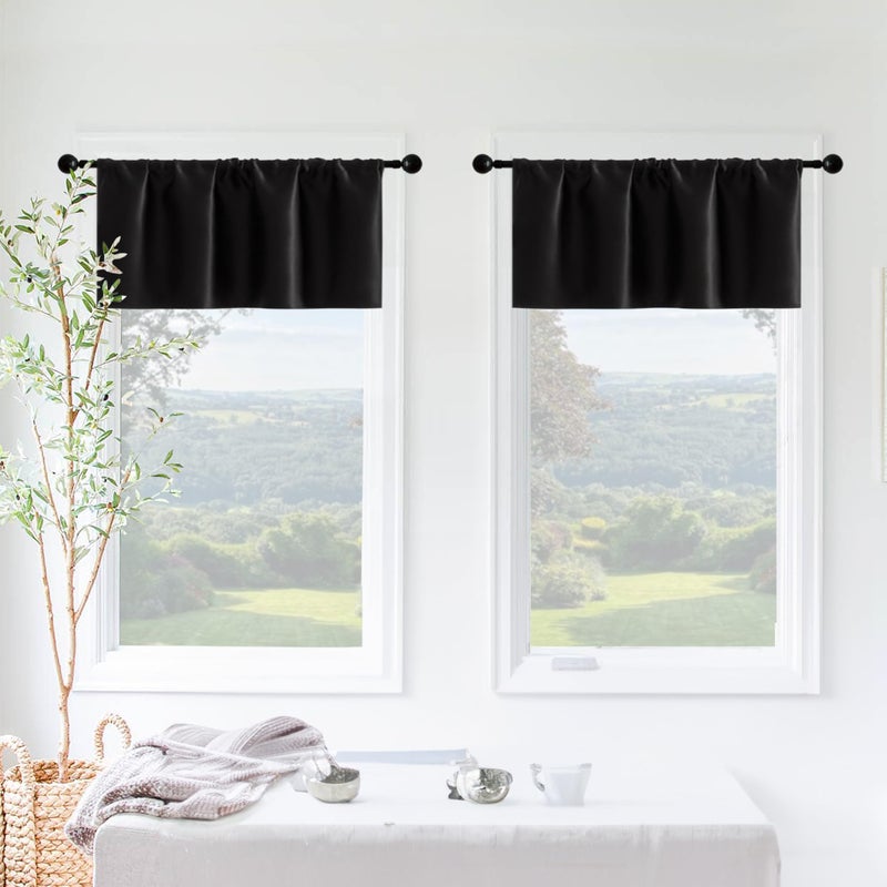 XTMYI Basement Window Curtains 16 Inch Length,2 Pack/Wide Enough Ruffle Rod Pocket Small Waterproof Blackout Valances for Living Room Modern Decor Bedroom RV Camper Bathroom Windows,Valance Only,Black - Image 3