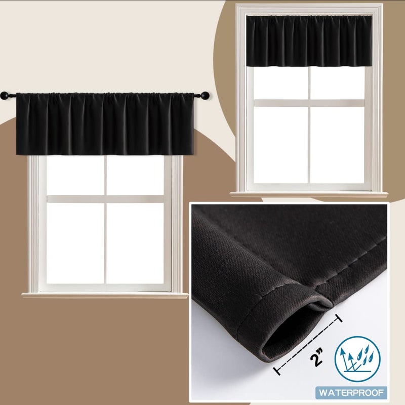 XTMYI Basement Window Curtains 16 Inch Length,2 Pack/Wide Enough Ruffle Rod Pocket Small Waterproof Blackout Valances for Living Room Modern Decor Bedroom RV Camper Bathroom Windows,Valance Only,Black - Image 5