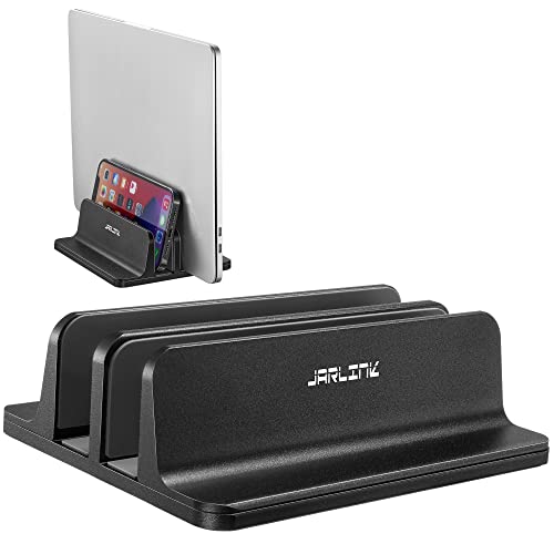 JARLINK Vertical Laptop Stand Holder, Aluminum Double Desktop Stand Holder with Adjustable Dock (Up to 17.3 inch), Compatible with MacBook, Surface, Chromebook, and Gaming Laptops, Black - Image 1