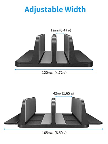JARLINK Vertical Laptop Stand Holder, Aluminum Double Desktop Stand Holder with Adjustable Dock (Up to 17.3 inch), Compatible with MacBook, Surface, Chromebook, and Gaming Laptops, Black - Image 3