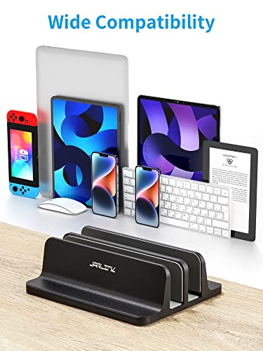 JARLINK Vertical Laptop Stand Holder, Aluminum Double Desktop Stand Holder with Adjustable Dock (Up to 17.3 inch), Compatible with MacBook, Surface, Chromebook, and Gaming Laptops, Black - Image 2