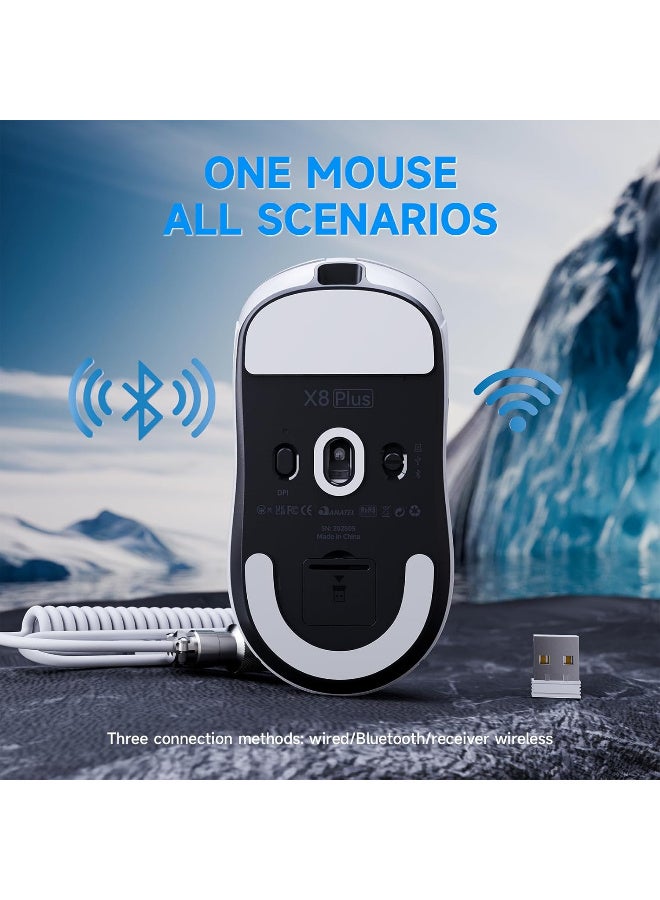هجوم القرش X8 PLUS Wireless Gaming Mouse With C06 Ultra LED Cable, 55g SUPERLIGHT, Large Hand Size, PixArt PAW3395PRO Gaming Sensor, BT/2.4G Wireless/Wired, 40000 DPI, 500mAh Battery - Image 2