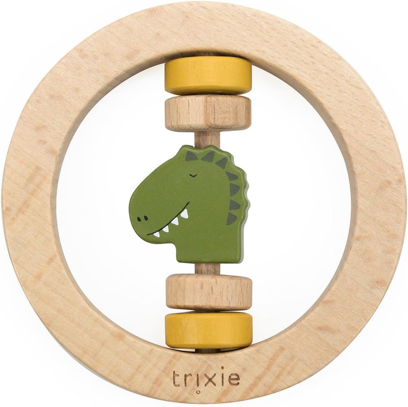 Trixie Wooden Round Rattle - Mr. Dino - FSC-Certified Wood - BPA-Free Baby Rattle - Safe, Durable, and Easy-to-Grasp Design for Infants - Image 1