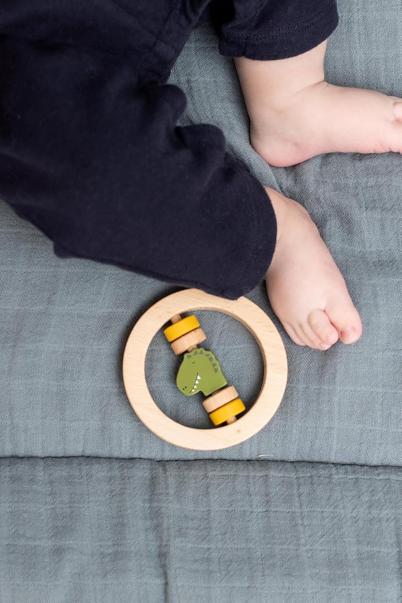 Trixie Wooden Round Rattle - Mr. Dino - FSC-Certified Wood - BPA-Free Baby Rattle - Safe, Durable, and Easy-to-Grasp Design for Infants - Image 3