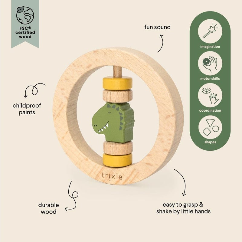 Trixie Wooden Round Rattle - Mr. Dino - FSC-Certified Wood - BPA-Free Baby Rattle - Safe, Durable, and Easy-to-Grasp Design for Infants - Image 2