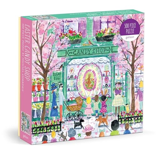 Galison Easter Candy Shop 500 Piece Michael Storrings Jigsaw Puzzle Featuring Beautiful Artwork of an Easter Candy Confectionery - Image 1