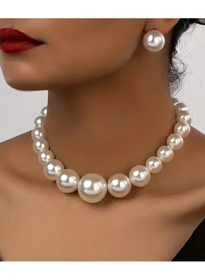 هوم كليرانس سايل مجموعات المجوهرات والأقراط والقلادات مجموعة مجوهرات لؤلؤة أكريليك أبيض كريمي مزاج أنيق إكسسوارات زفاف العطلات للنساء - Image 1