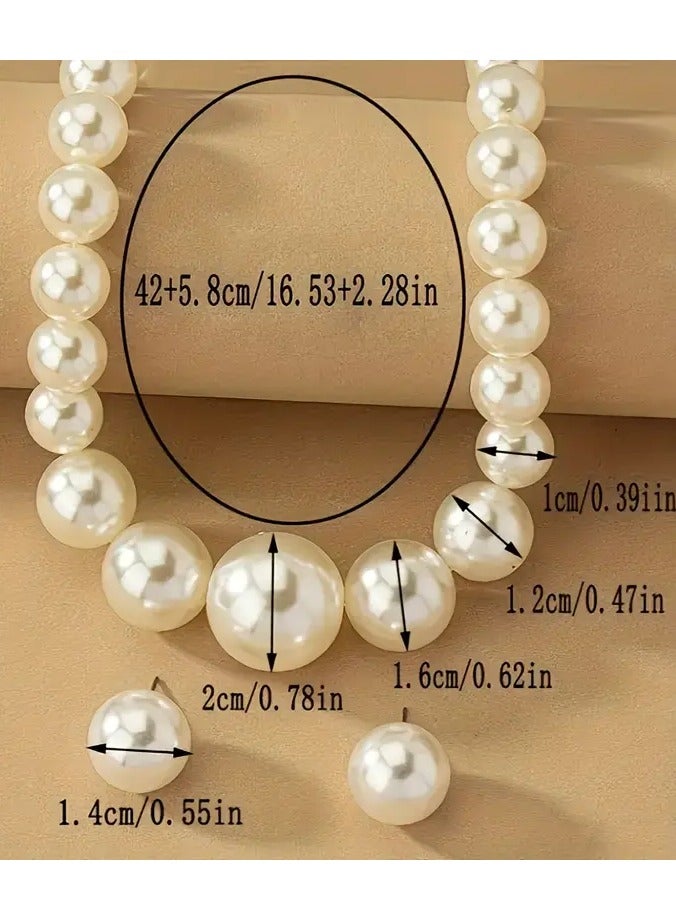 هوم كليرانس سايل مجموعات المجوهرات والأقراط والقلادات مجموعة مجوهرات لؤلؤة أكريليك أبيض كريمي مزاج أنيق إكسسوارات زفاف العطلات للنساء - Image 3