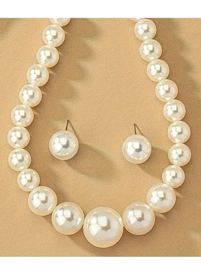 هوم كليرانس سايل مجموعات المجوهرات والأقراط والقلادات مجموعة مجوهرات لؤلؤة أكريليك أبيض كريمي مزاج أنيق إكسسوارات زفاف العطلات للنساء - Image 4