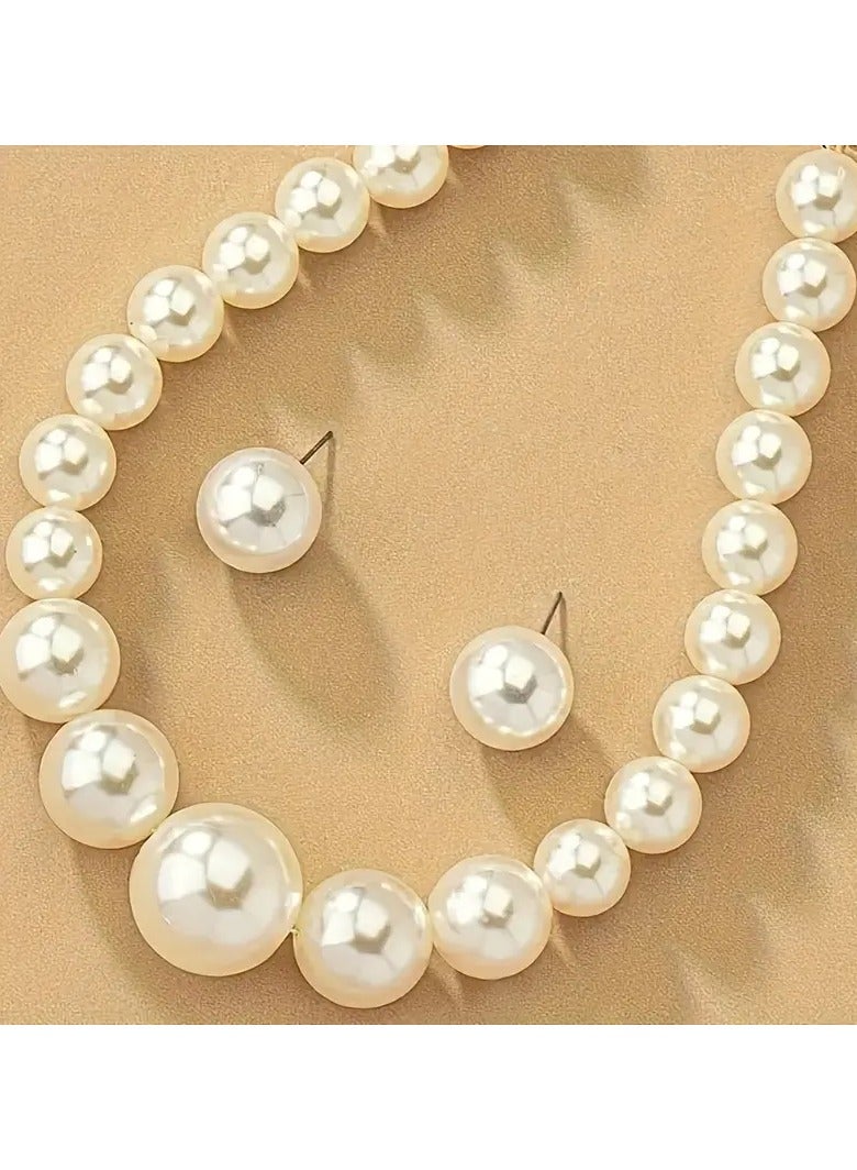 هوم كليرانس سايل مجموعات المجوهرات والأقراط والقلادات مجموعة مجوهرات لؤلؤة أكريليك أبيض كريمي مزاج أنيق إكسسوارات زفاف العطلات للنساء - Image 5