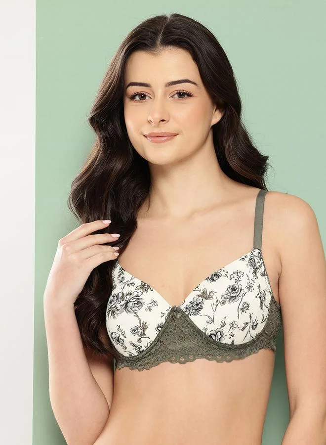 Leading Lady Olive Printed Lightly Padded Non Wired T-Shirt Bra