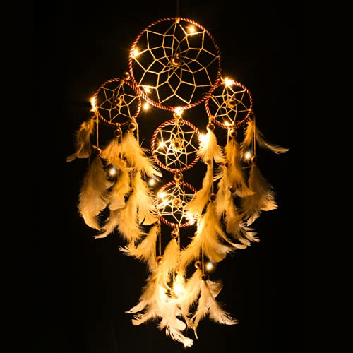 Rooh Dream Catcher ~ White and Brown 4 Tier with Pretty Lights ~ Handmade Hangings for Positivity - Image 4