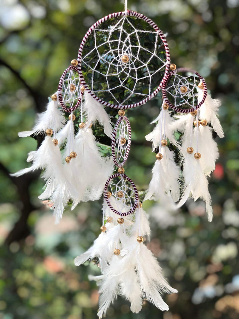 Rooh Dream Catcher ~ White and Brown 4 Tier with Pretty Lights ~ Handmade Hangings for Positivity - Image 2