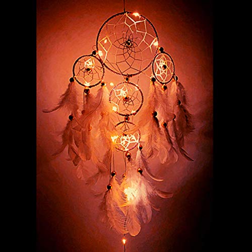 Rooh Dream Catcher ~ White and Brown 4 Tier with Pretty Lights ~ Handmade Hangings for Positivity - Image 1