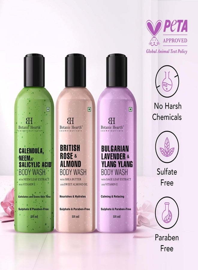 Botanic Hearth Body Wash Set of 3 – British Rose, Neem & Lavender | Hydrating & Purifying Shower Gel | Deep Cleansing, Refreshing & Nourishing | For All Skin Types | 118ml Each - Image 4